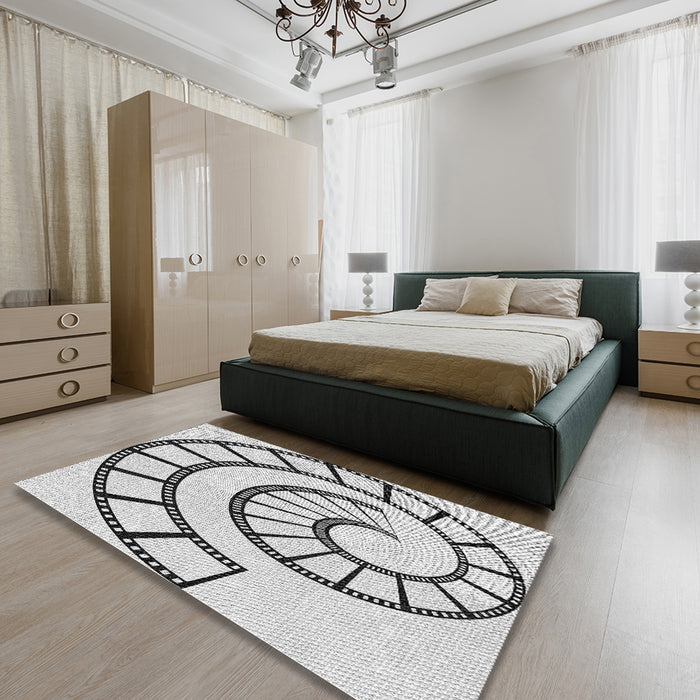 Patterned Off-White Novelty Rug in a Bedroom, pat83