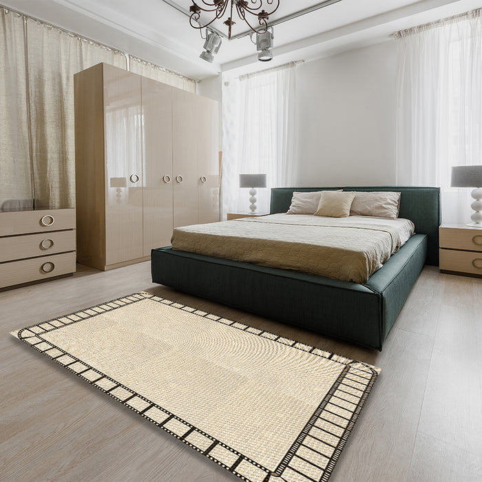 Patterned Moccasin Beige Rug in a Bedroom, pat84brn