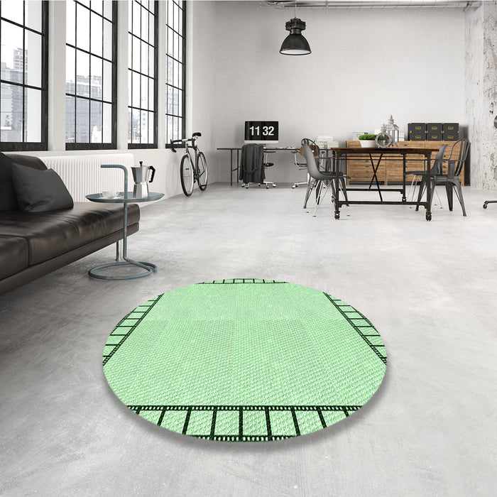 Round Patterned Mint Green Rug in a Office, pat84grn