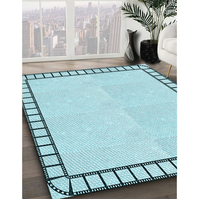 Patterned Electric Blue Rug in Family Room, pat84lblu