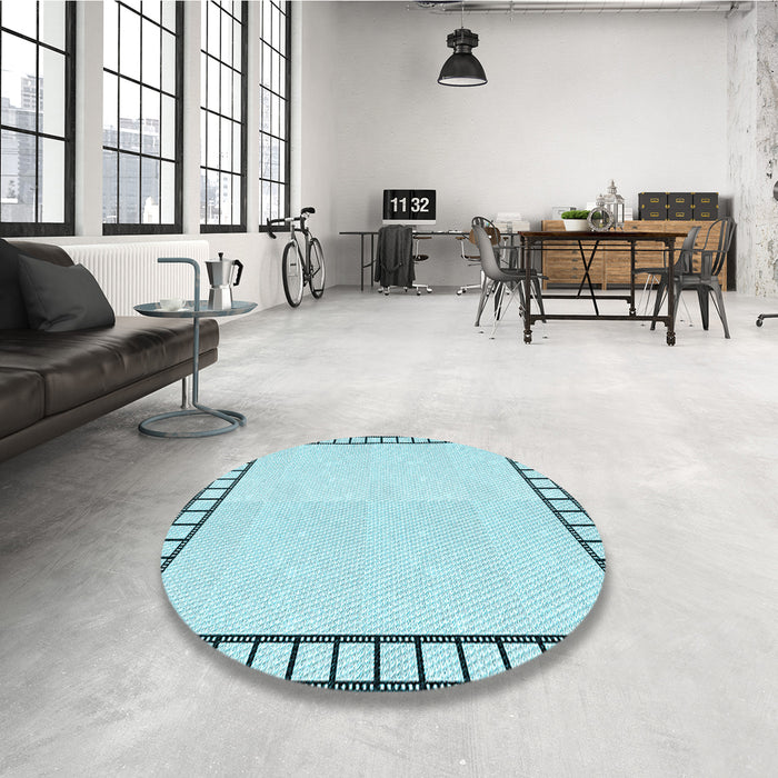 Round Patterned Electric Blue Rug in a Office, pat84lblu