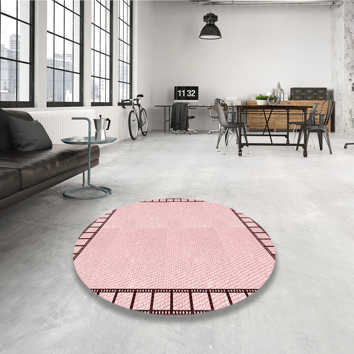 Round Patterned Pink Rug in a Office, pat84rd