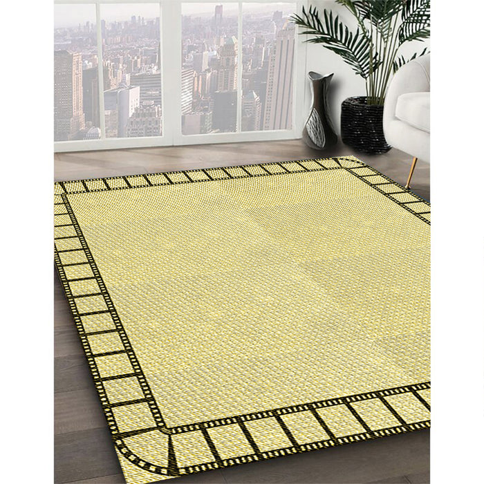 Patterned Sun Yellow Rug in Family Room, pat84yw