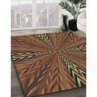 Patterned Dark Gold Brown Rug, pat840lblu