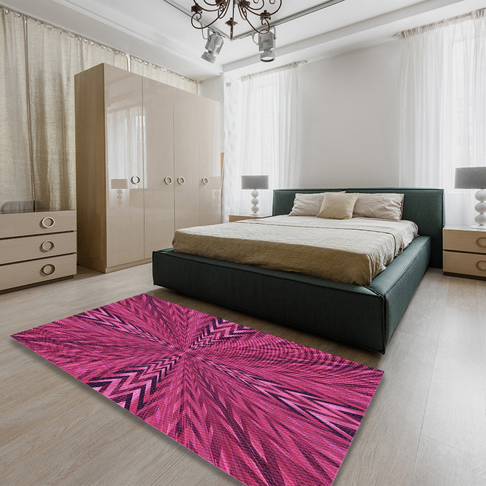 Patterned Crimson Red Rug in a Bedroom, pat840pur