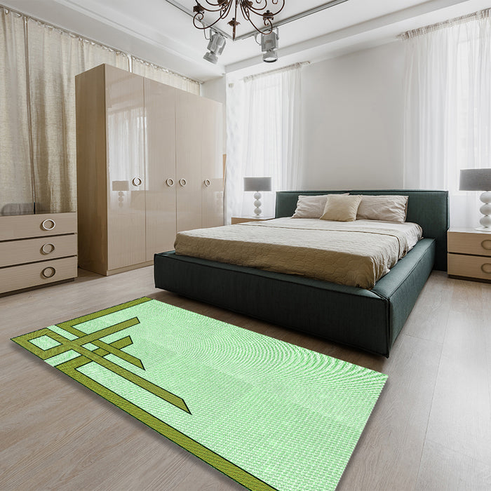 Patterned Green Rug in a Bedroom, pat841grn