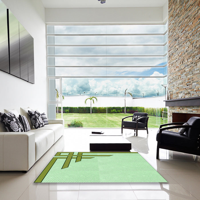 Square Patterned Green Rug in a Living Room, pat841grn