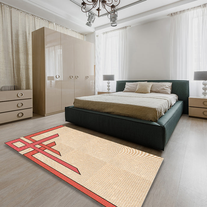 Patterned Navajo White Gold Rug in a Bedroom, pat841org