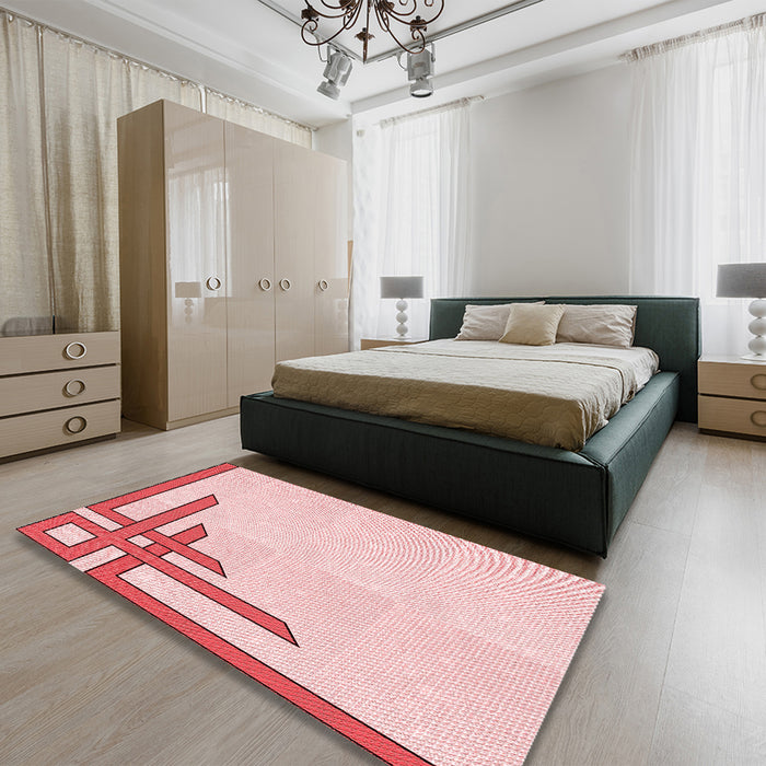 Patterned Light Rose Pink Rug in a Bedroom, pat841rd