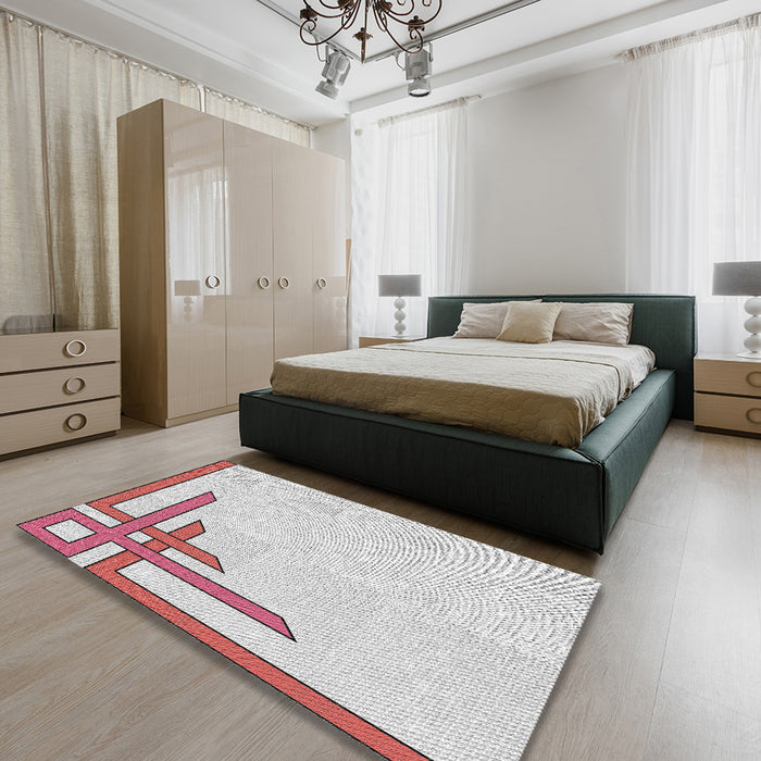 Patterned Off-White Novelty Rug in a Bedroom, pat841