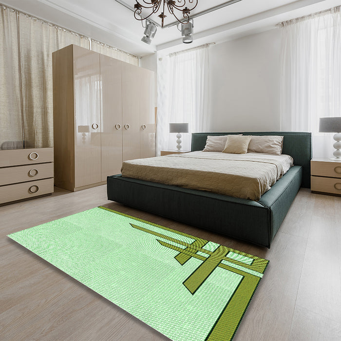 Patterned Green Rug in a Bedroom, pat842grn