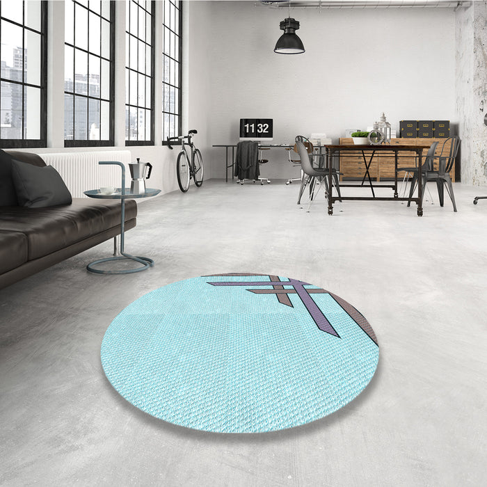 Round Patterned Koi Blue Rug in a Office, pat842lblu