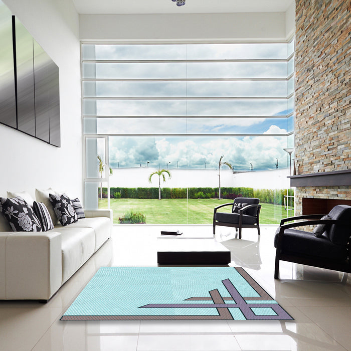 Square Patterned Koi Blue Rug in a Living Room, pat842lblu