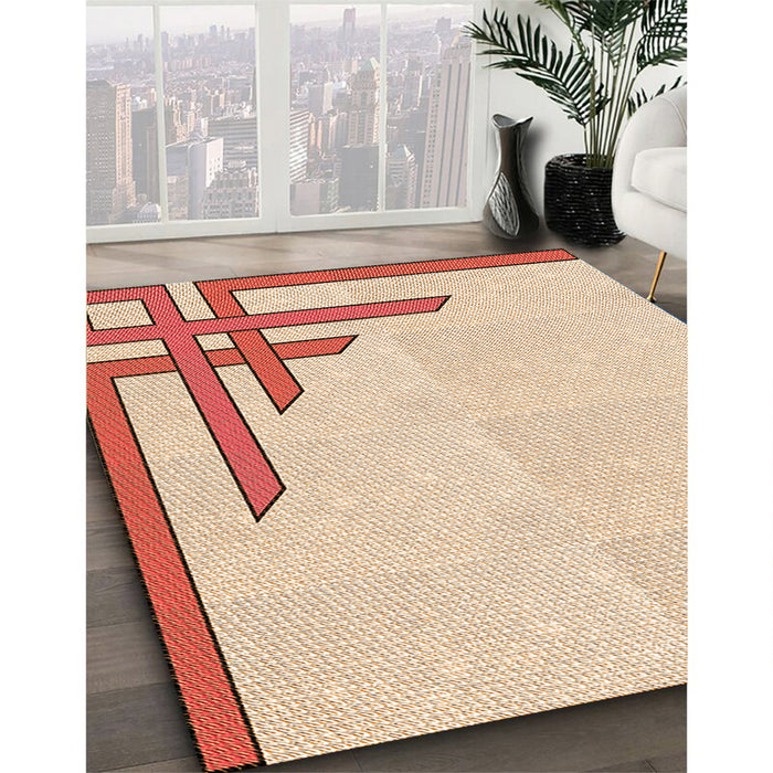 Patterned Navajo White Gold Rug in Family Room, pat842org
