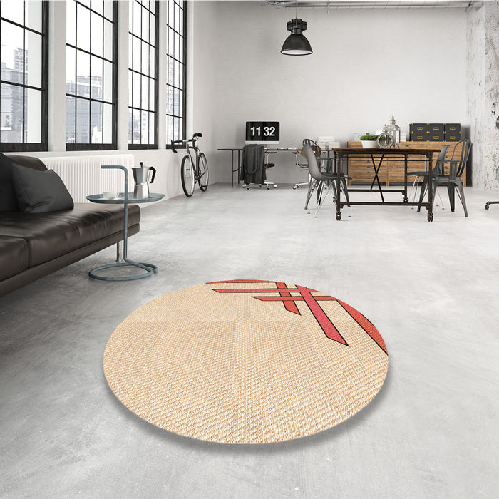 Round Patterned Navajo White Gold Rug in a Office, pat842org