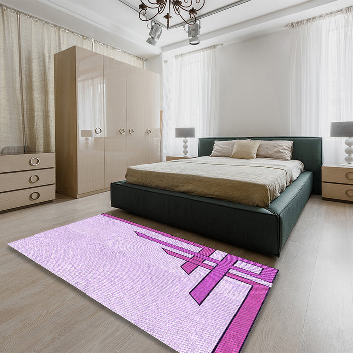 Patterned Purple Rug in a Bedroom, pat842pur