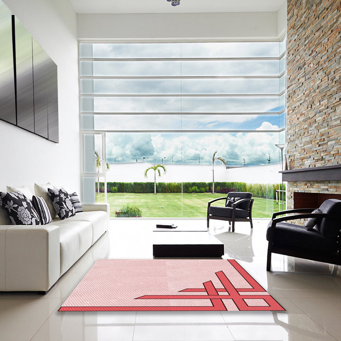 Square Patterned Light Rose Pink Rug in a Living Room, pat842rd