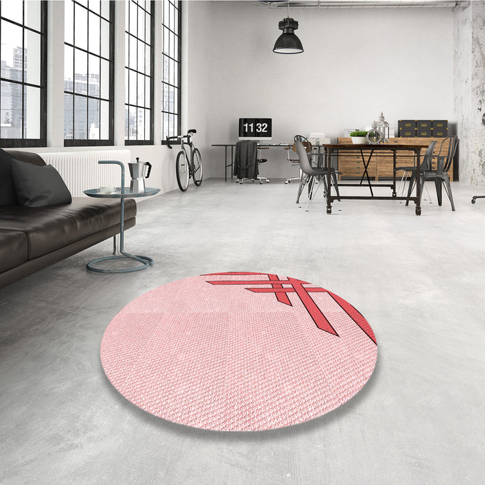 Round Patterned Light Rose Pink Rug in a Office, pat842rd