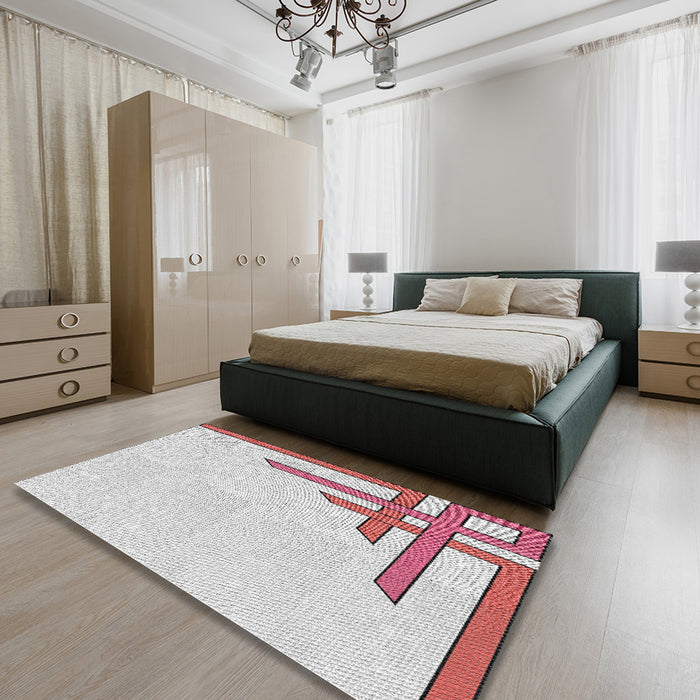 Patterned Off-White Novelty Rug in a Bedroom, pat842