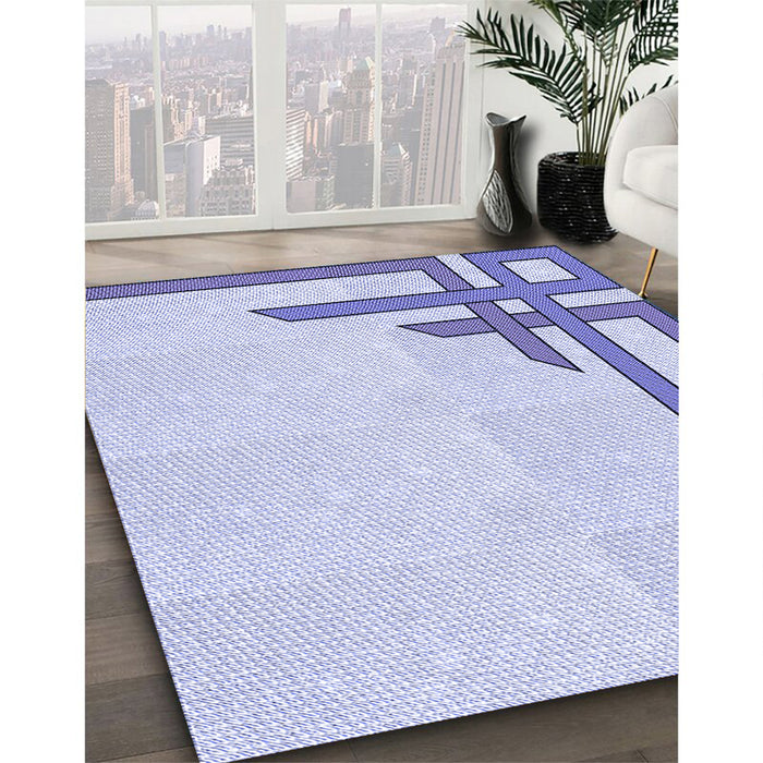 Patterned Lavender Blue Rug in Family Room, pat843blu