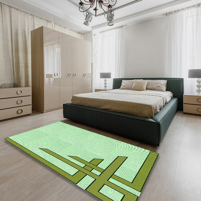Patterned Green Rug in a Bedroom, pat843grn