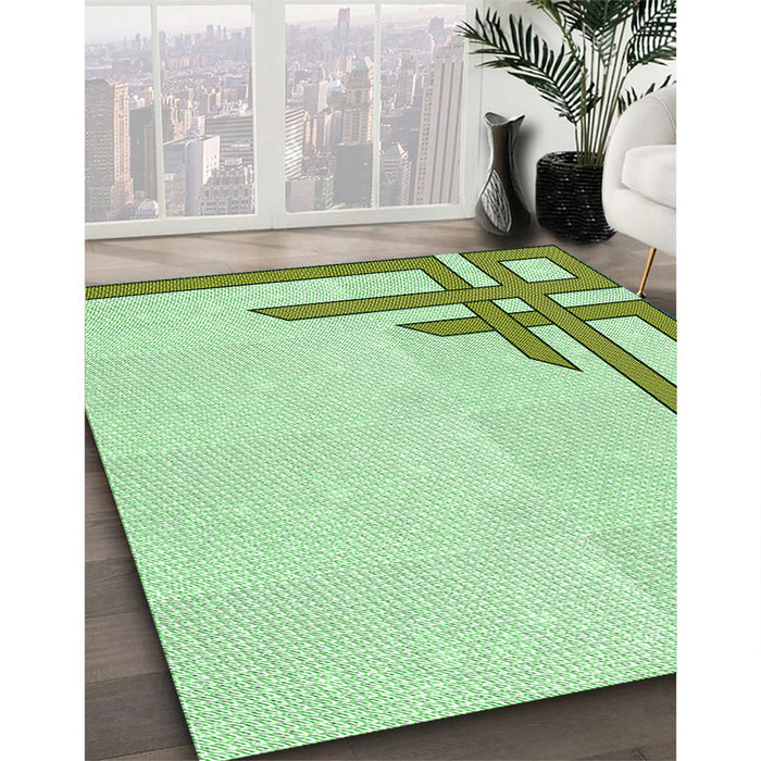 Patterned Green Rug in Family Room, pat843grn