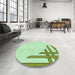 Round Patterned Green Rug in a Office, pat843grn