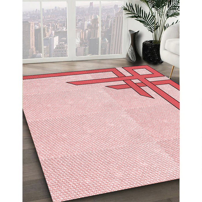 Patterned Light Rose Pink Rug in Family Room, pat843rd