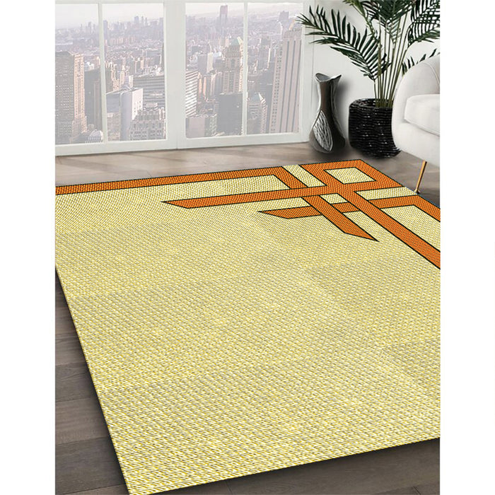 Patterned Sun Yellow Rug in Family Room, pat843yw