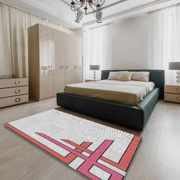 Patterned Off-White Novelty Rug in a Bedroom, pat843