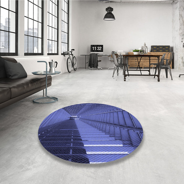 Round Patterned Light Slate Blue Rug in a Office, pat844blu