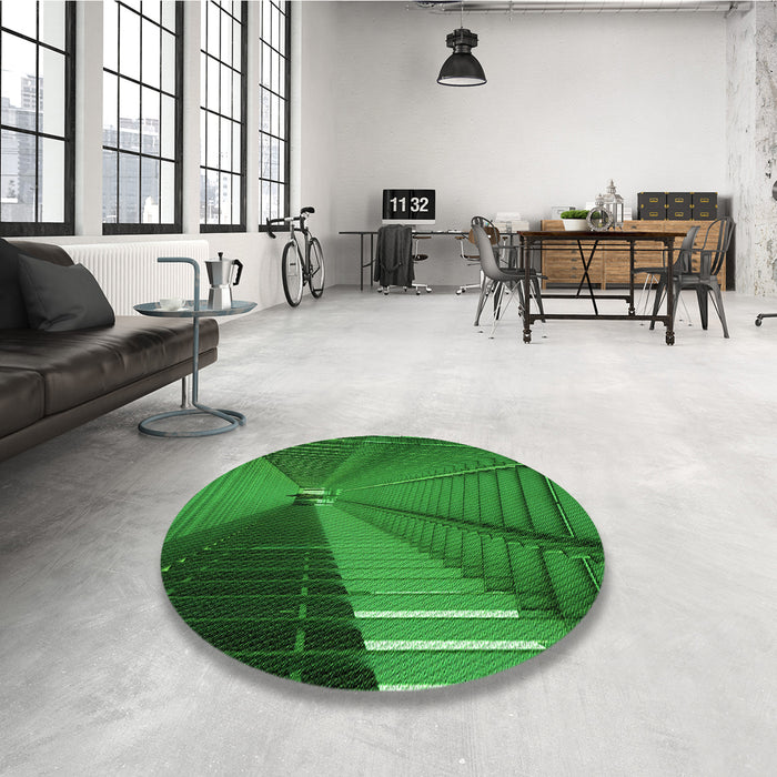 Round Patterned DarkGreen Rug in a Office, pat844grn