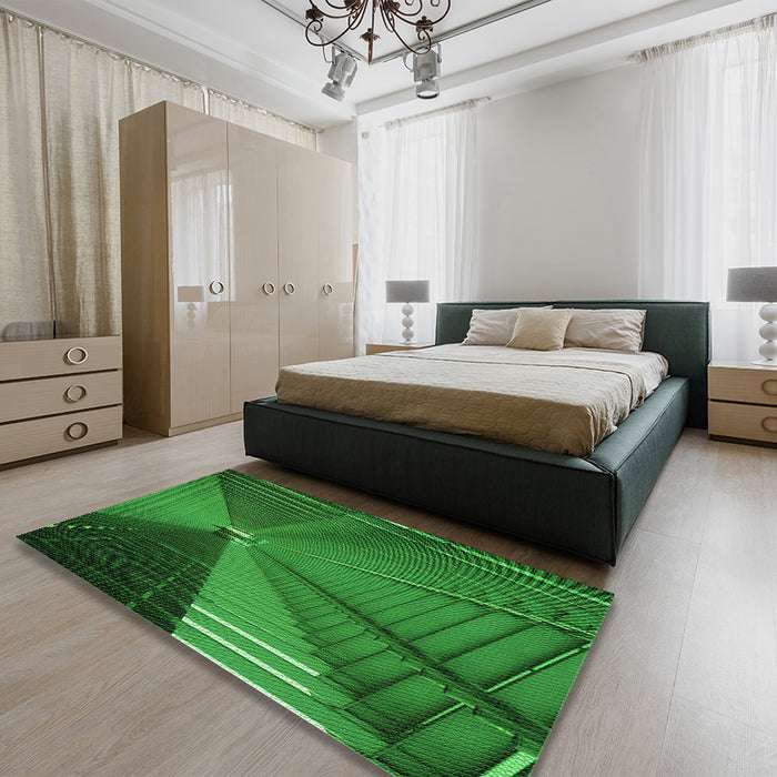 Patterned DarkGreen Rug in a Bedroom, pat844grn