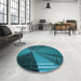 Round Patterned Dark Turquoise Green Rug in a Office, pat844lblu