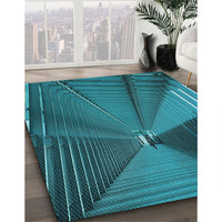 Patterned Dark Turquoise Green Rug, pat844lblu