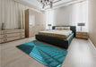 Patterned Dark Turquoise Green Rug in a Bedroom, pat844lblu