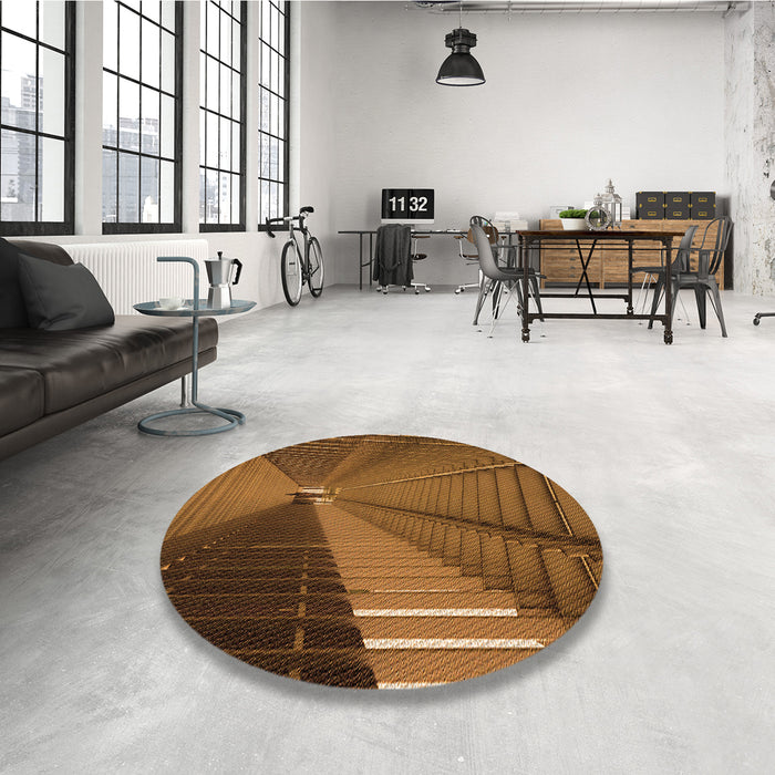 Round Patterned Red Brown Rug in a Office, pat844org