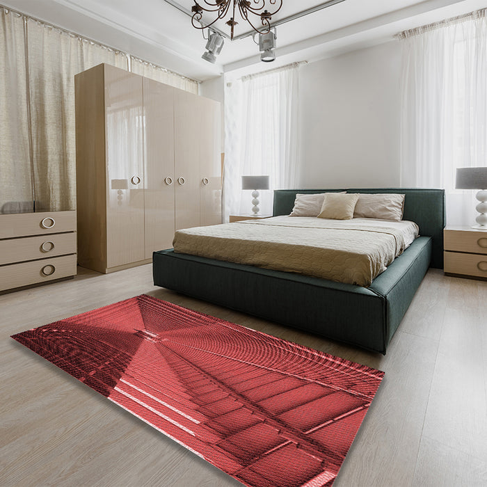 Patterned Tomato Red Rug in a Bedroom, pat844rd