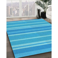 Patterned Bright Turquoise Blue Rug, pat845lblu