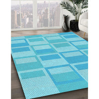 Patterned Bright Turquoise Blue Rug, pat846lblu