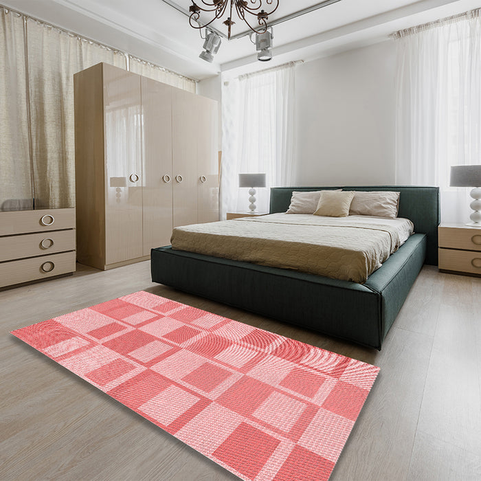 Patterned Pastel Pink Rug in a Bedroom, pat846rd