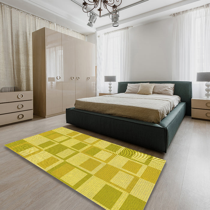 Patterned Golden Yellow Rug in a Bedroom, pat846yw
