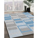 Machine Washable Transitional Slate Blue Grey Blue Rug in a Family Room, wshpat846