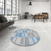 Round Machine Washable Transitional Slate Blue Grey Blue Rug in a Office, wshpat846
