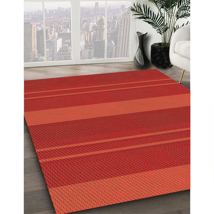 Patterned Scarlet Red Rug in Family Room, pat847org