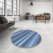 Round Machine Washable Transitional Denim Blue Rug in a Office, wshpat848