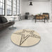 Round Patterned Moccasin Beige Rug in a Office, pat85brn