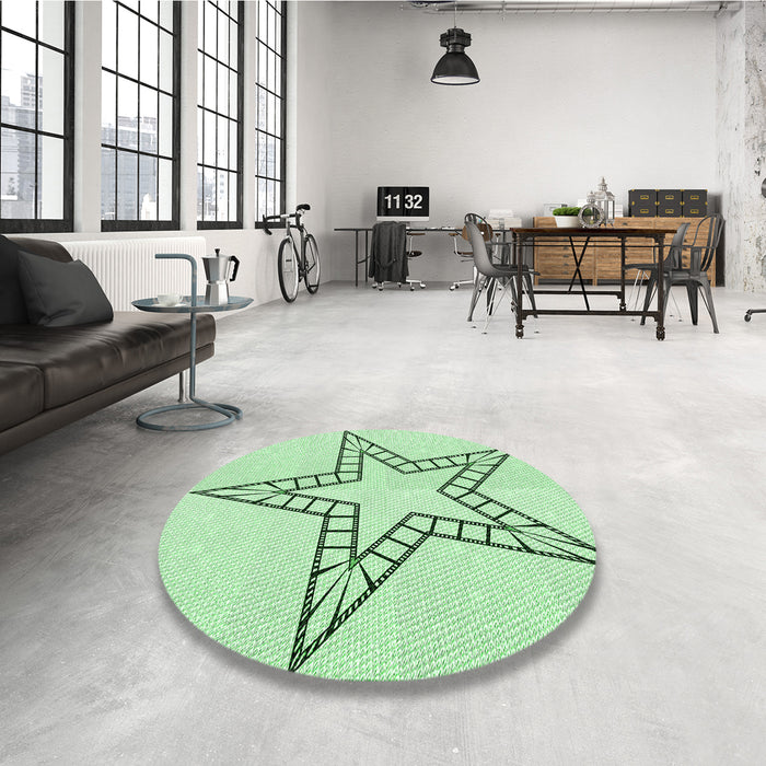 Round Patterned Mint Green Rug in a Office, pat85grn