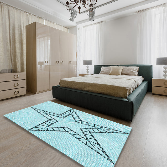 Patterned Electric Blue Rug in a Bedroom, pat85lblu