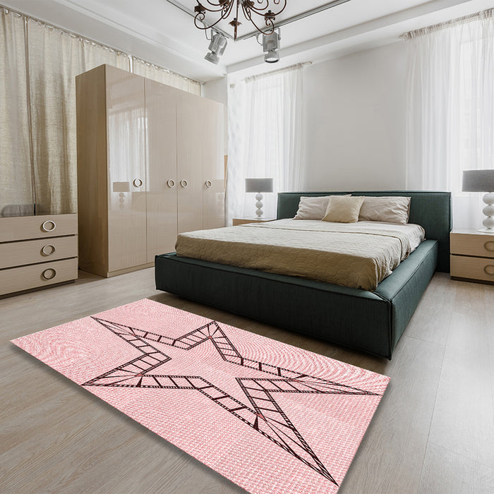 Patterned Pink Rug in a Bedroom, pat85rd
